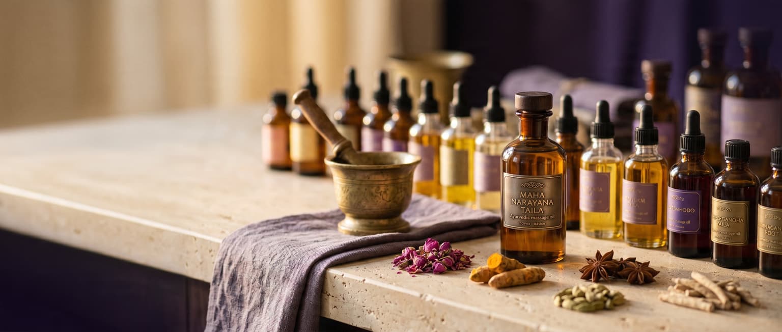 Herbal oils and botanicals used in Ayurvedic treatment